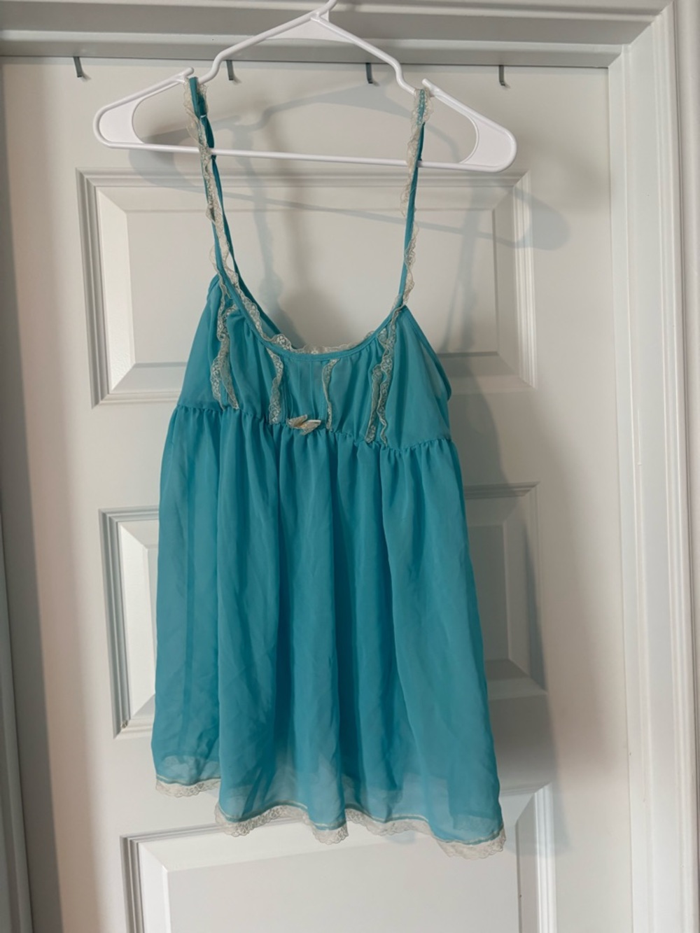 Victoria's Secret Aqua Chiffon Babydoll with Cream Lace Trim
